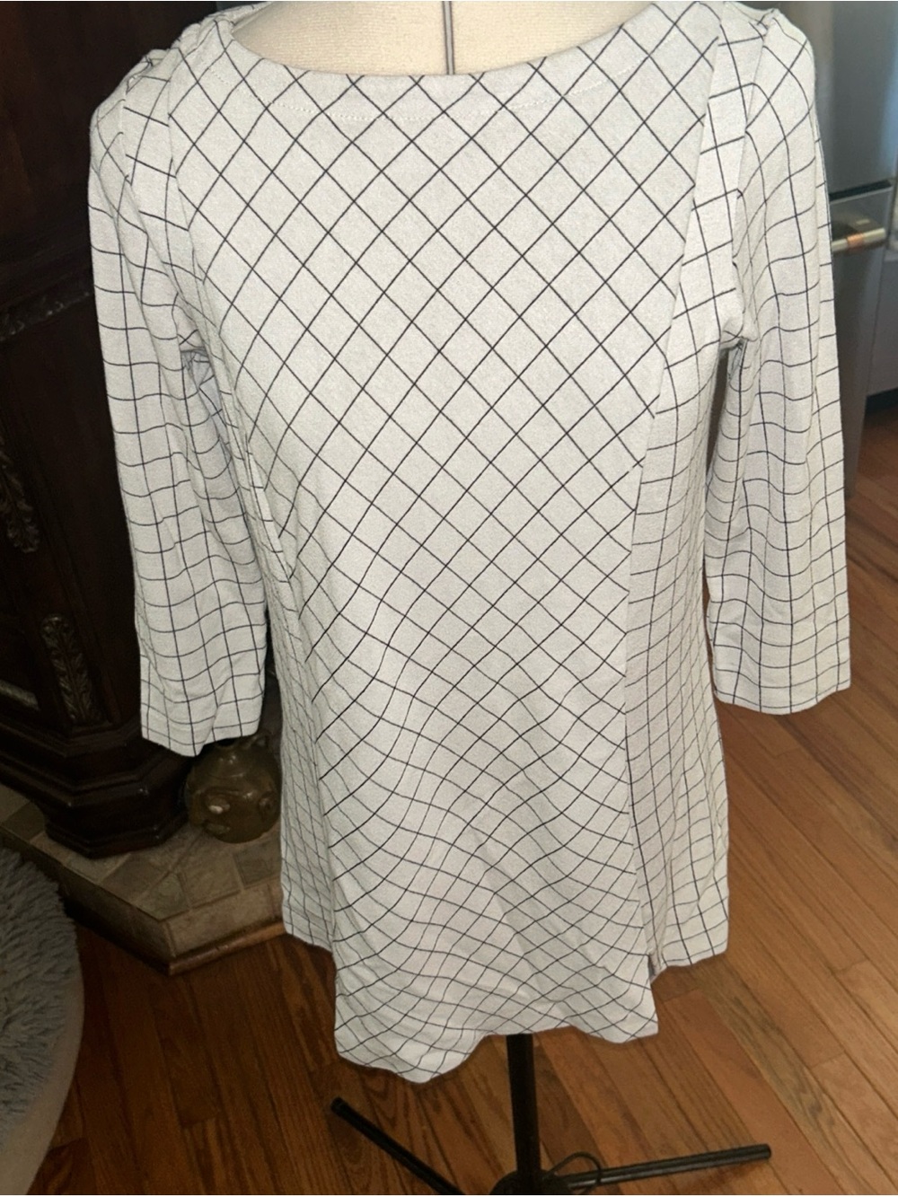 J. Jill Cream Boatneck Tunic with Black Grid